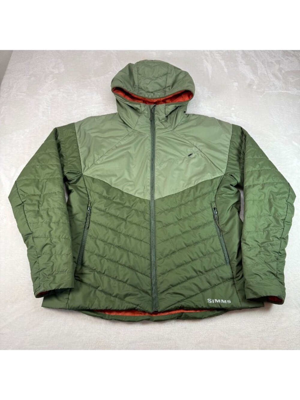 Simms Womens XL Fall Run Hoody Puffer Jacker Green Primaloft Packable Fishing